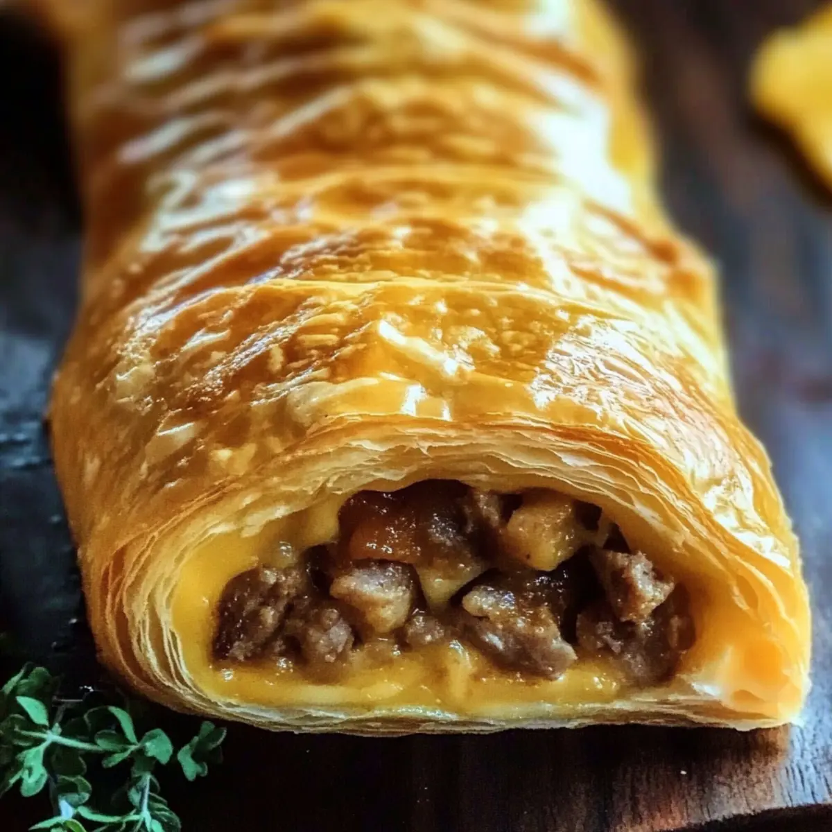 Irresistibly Golden-Baked Puff Pastry Roll with Meat and Cheese 5 Golden-Baked Puff Pastry Roll with Meat and Cheese